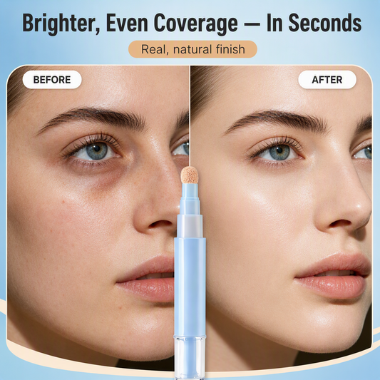 Before and after using the Browe concealer pen — brighter, even under-eye coverage in seconds