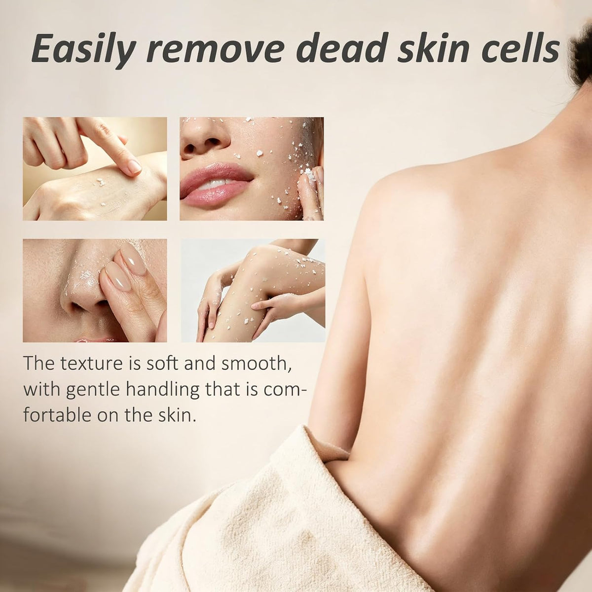 Browe exfoliating gel easily removes dead skin cells on the shoulder and back